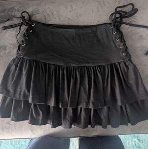 Black Lace-Up Mini Skirt
